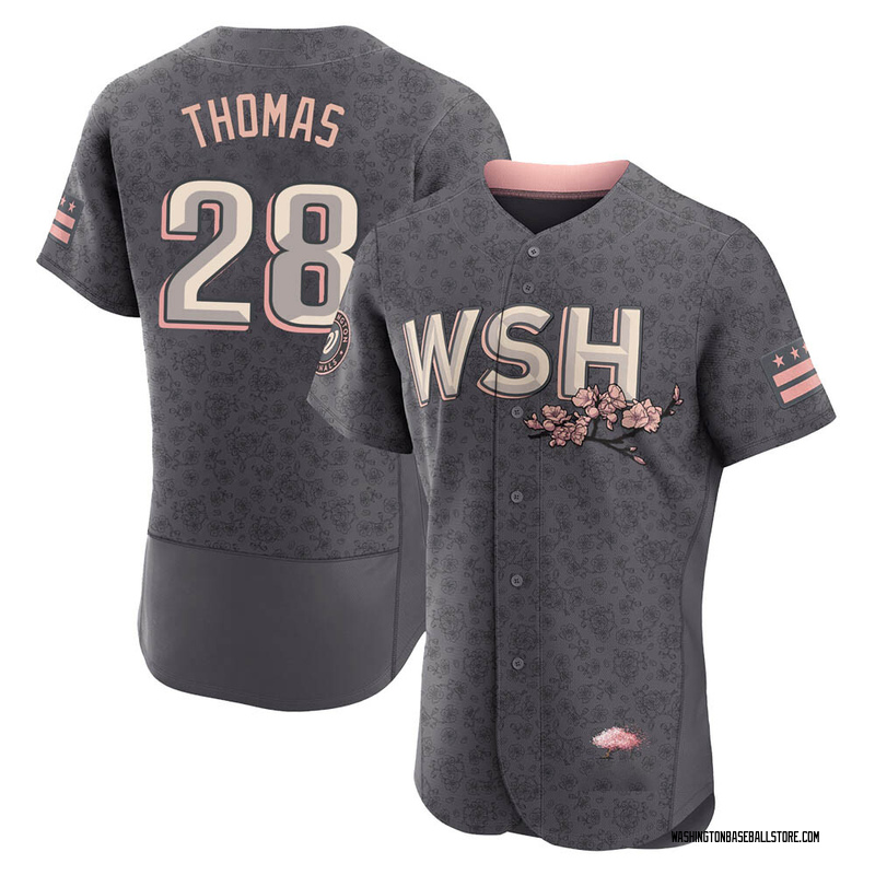MLB Nationals 28 Lane Thomas 2022 Gray City Connect Cherry Blossom Nike  Cool Base Men Jersey